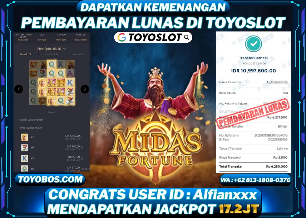 TOYOSLOT - BUKTI KEMENANGAN Midas Fortune Rp17,280,000,- LUNAS